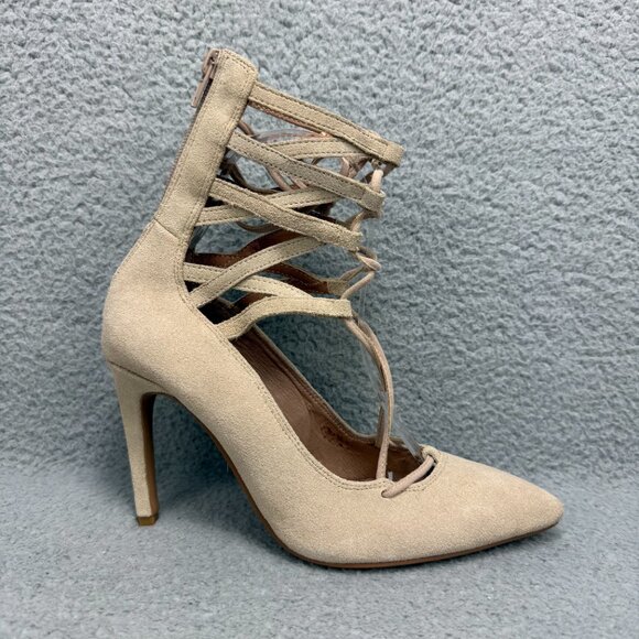 Jeffrey Campbell Pumps Womens 6 Shoes Beige Suede Heels Stiletto Lace Up Cage - Picture 3 of 11